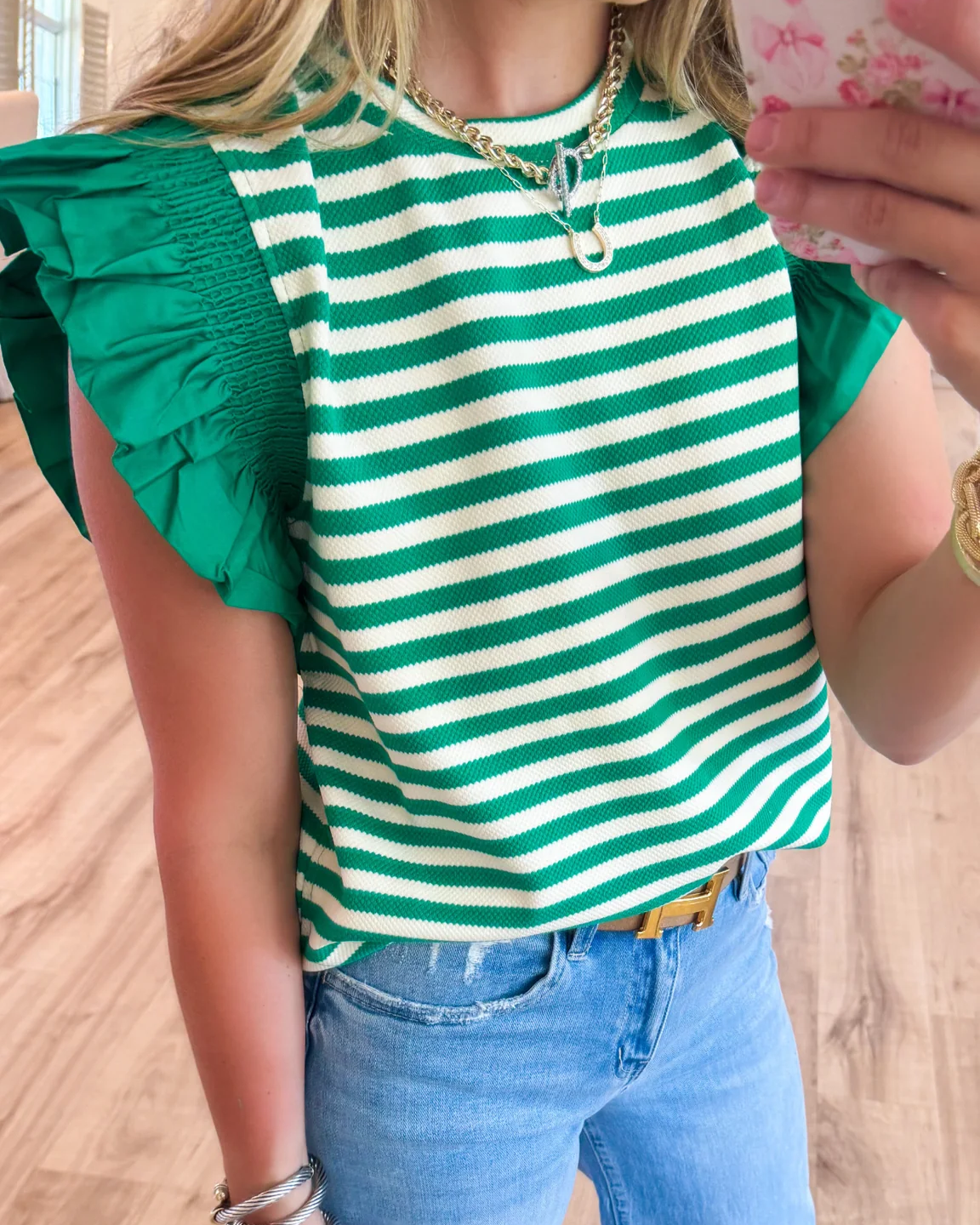 Striped ruffle sleeve top
