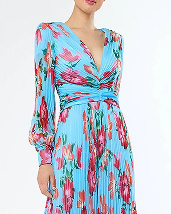 Long Floral Plisse Dress