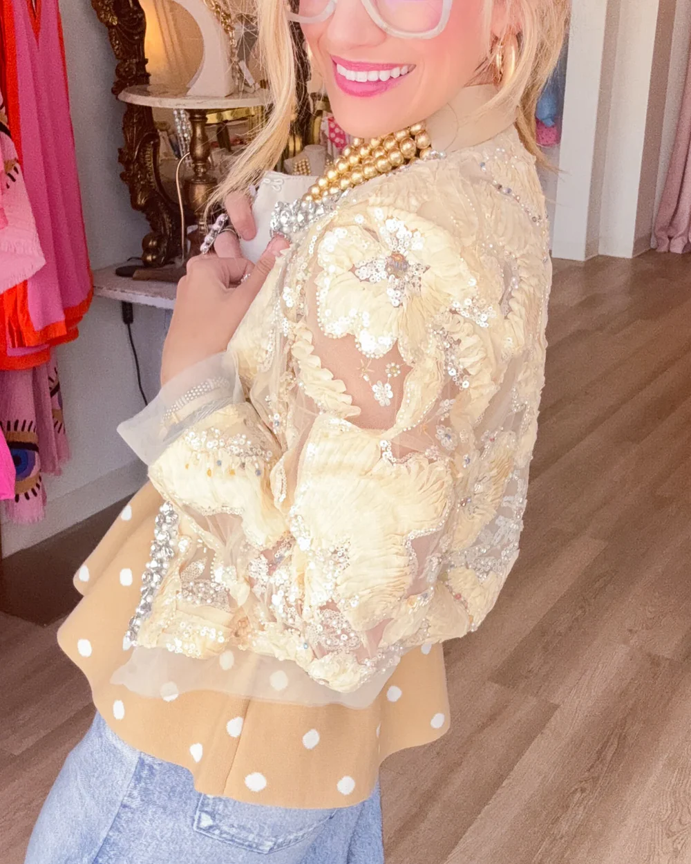 Sparkle & Bloom Embellished Sheer Bomber Jacket