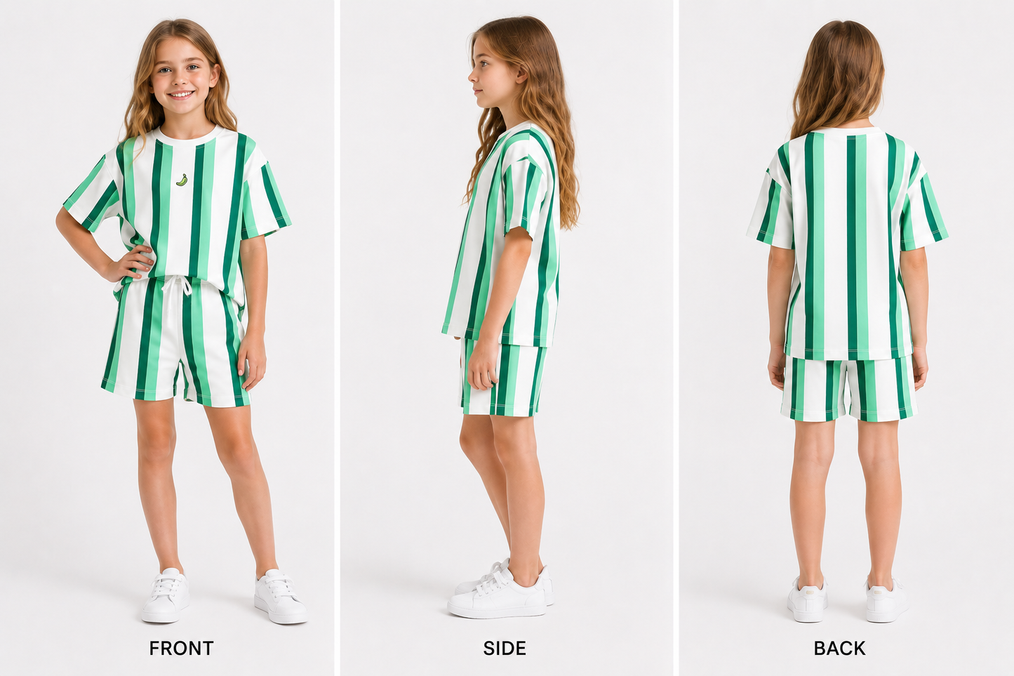 Fresh Green Striped Two-Piece Set for Kids