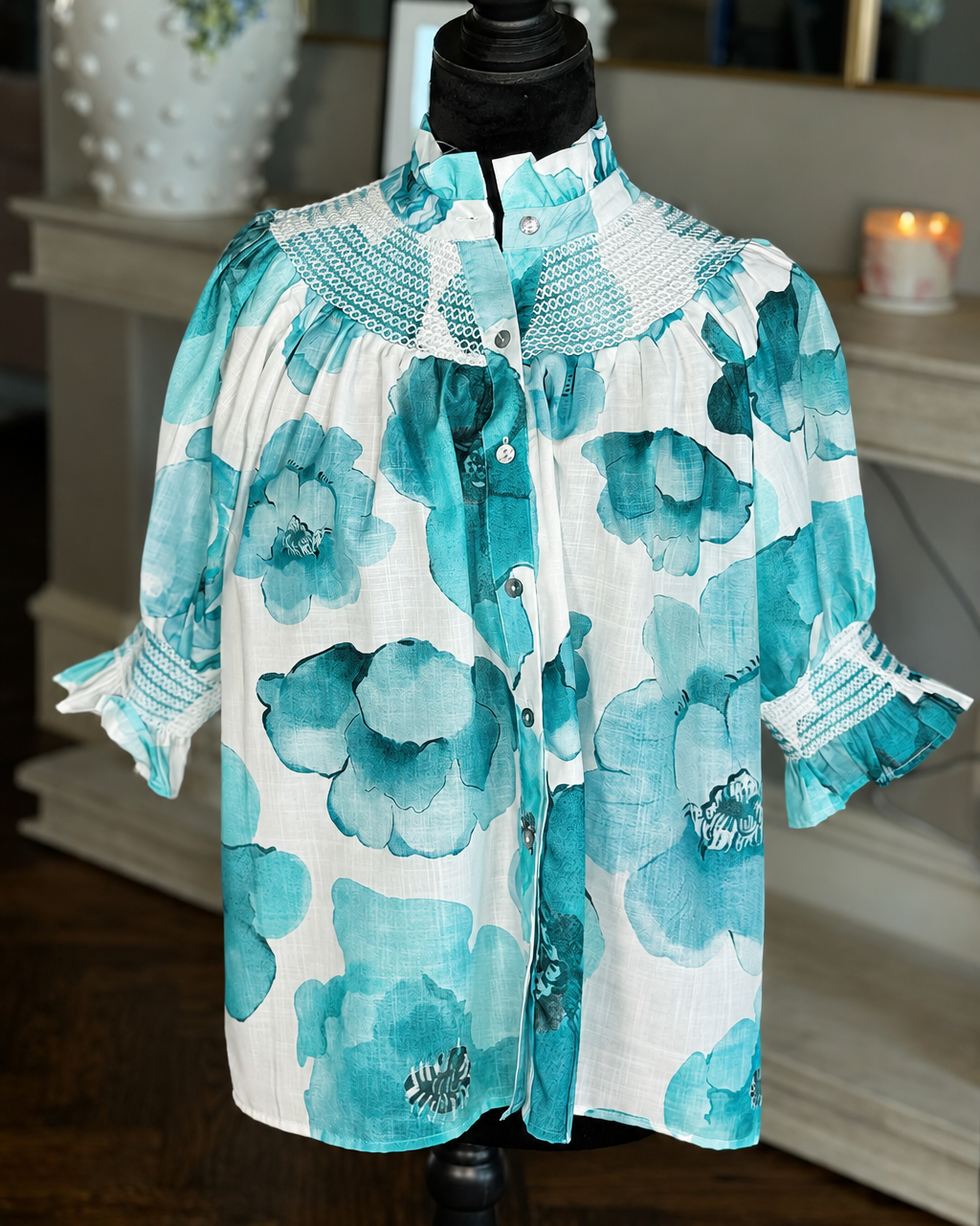 Watercolor Bloom Smocked Ruffle Blouse