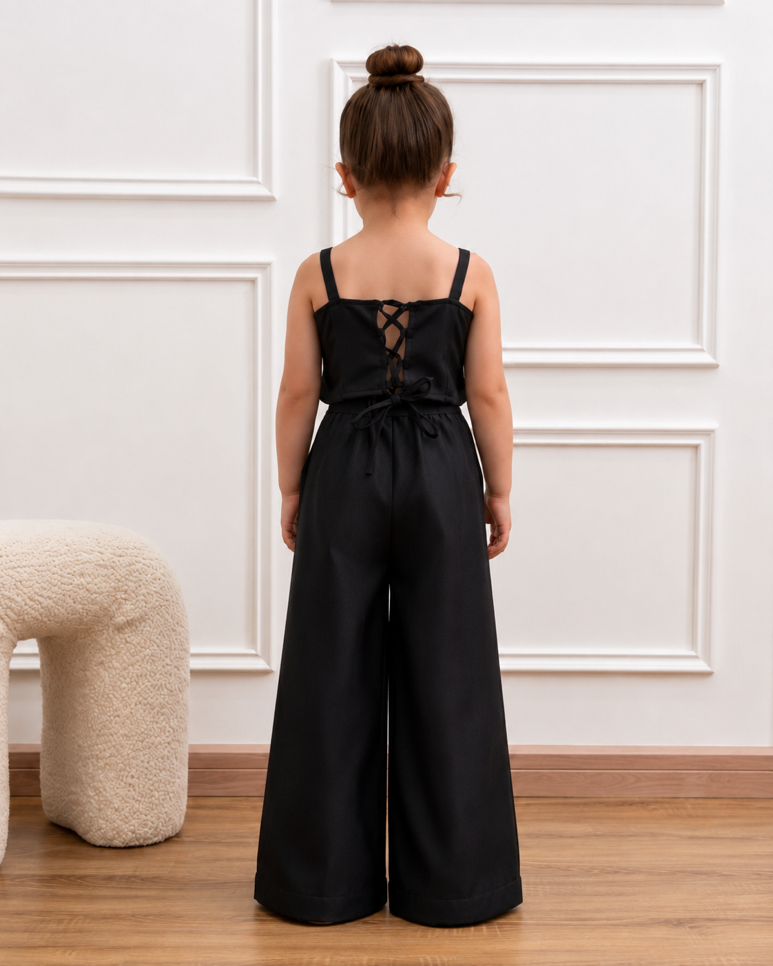 Girls' 3D Floral Wide-Leg Jumpsuit – Elegant Party & Wedding Outfit