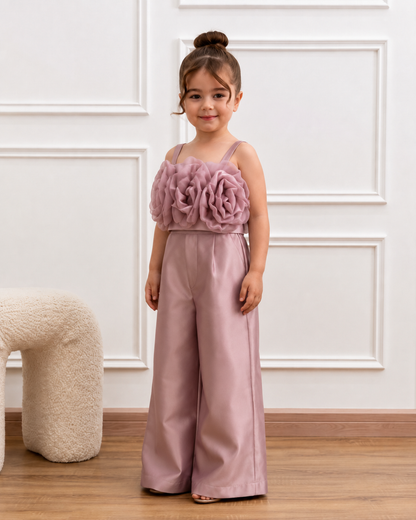 Girls' 3D Floral Wide-Leg Jumpsuit – Elegant Party & Wedding Outfit