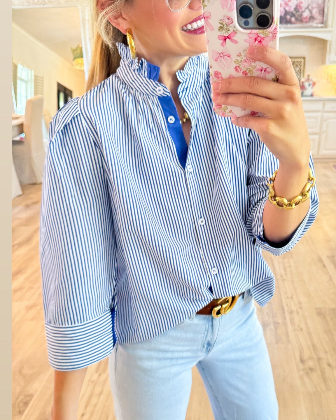 Blue Stripe Button Down Blouse