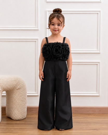 Girls' 3D Floral Wide-Leg Jumpsuit – Elegant Party & Wedding Outfit