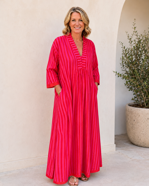 Solara Contrast-Stripe V-Neck Maxi Dress