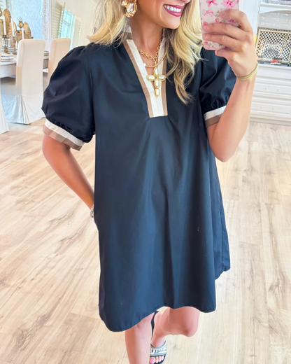 Solid Contrast Mini Dress
