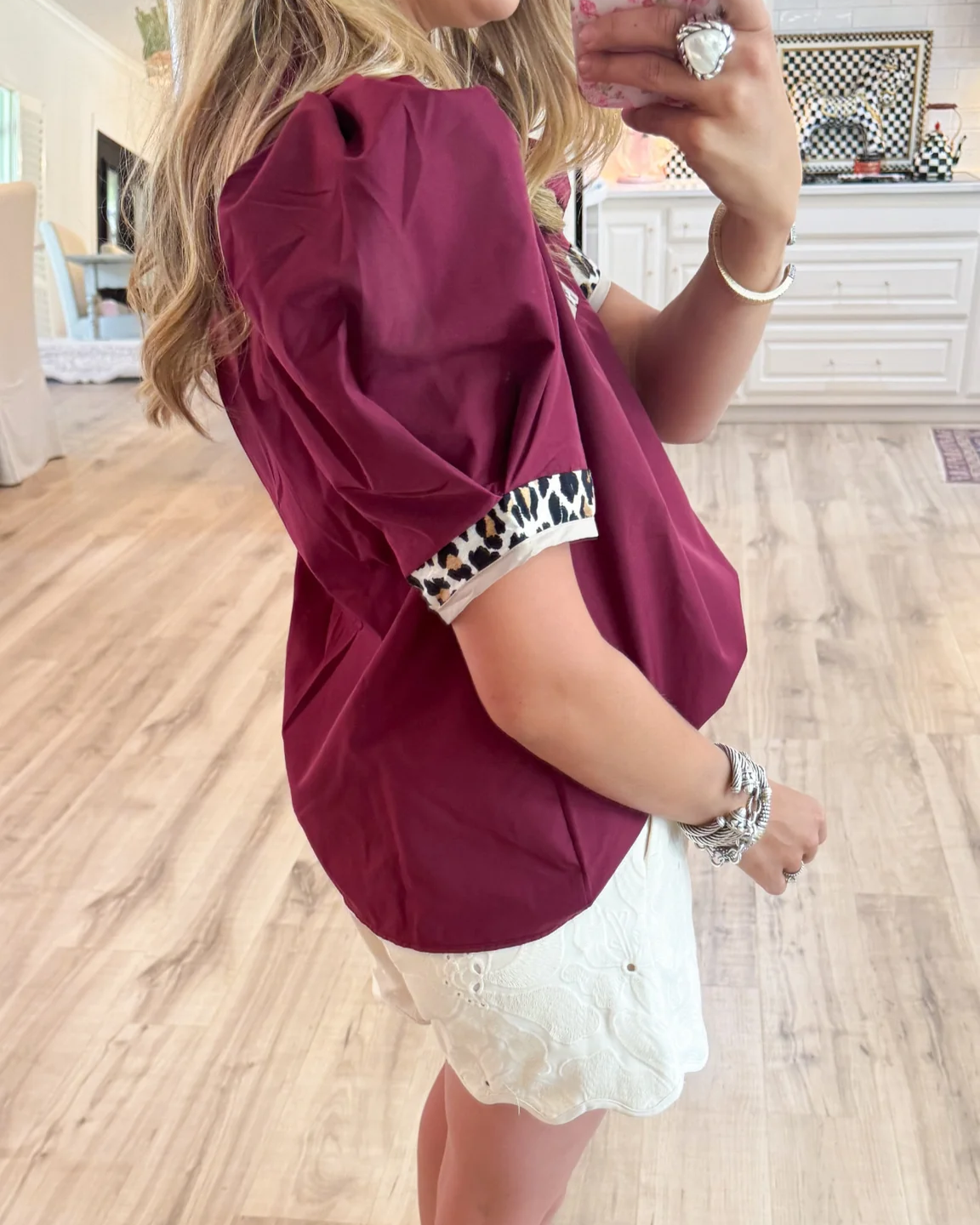 Leopard Contrast Puff Sleeve Top