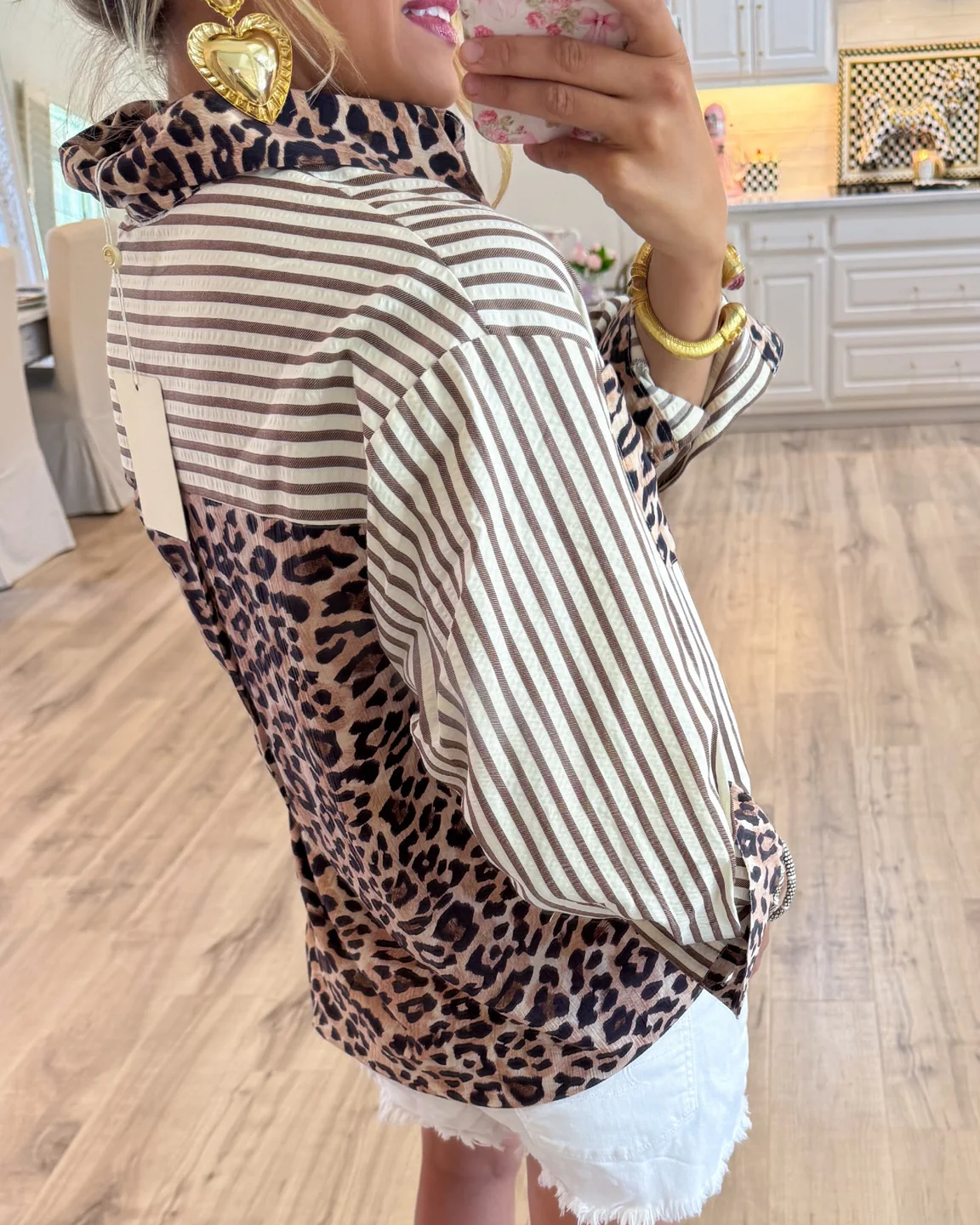 Brown Leopard Print Stripe Long Sleeve Top