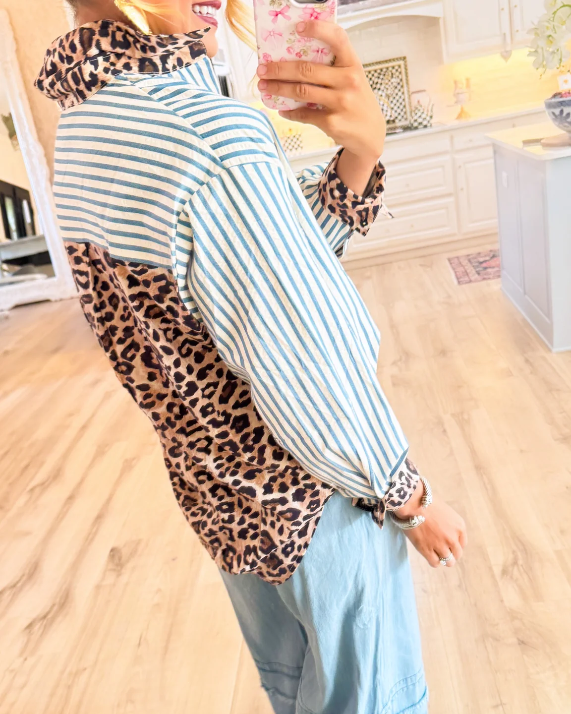 Brown Leopard Print Stripe Long Sleeve Top