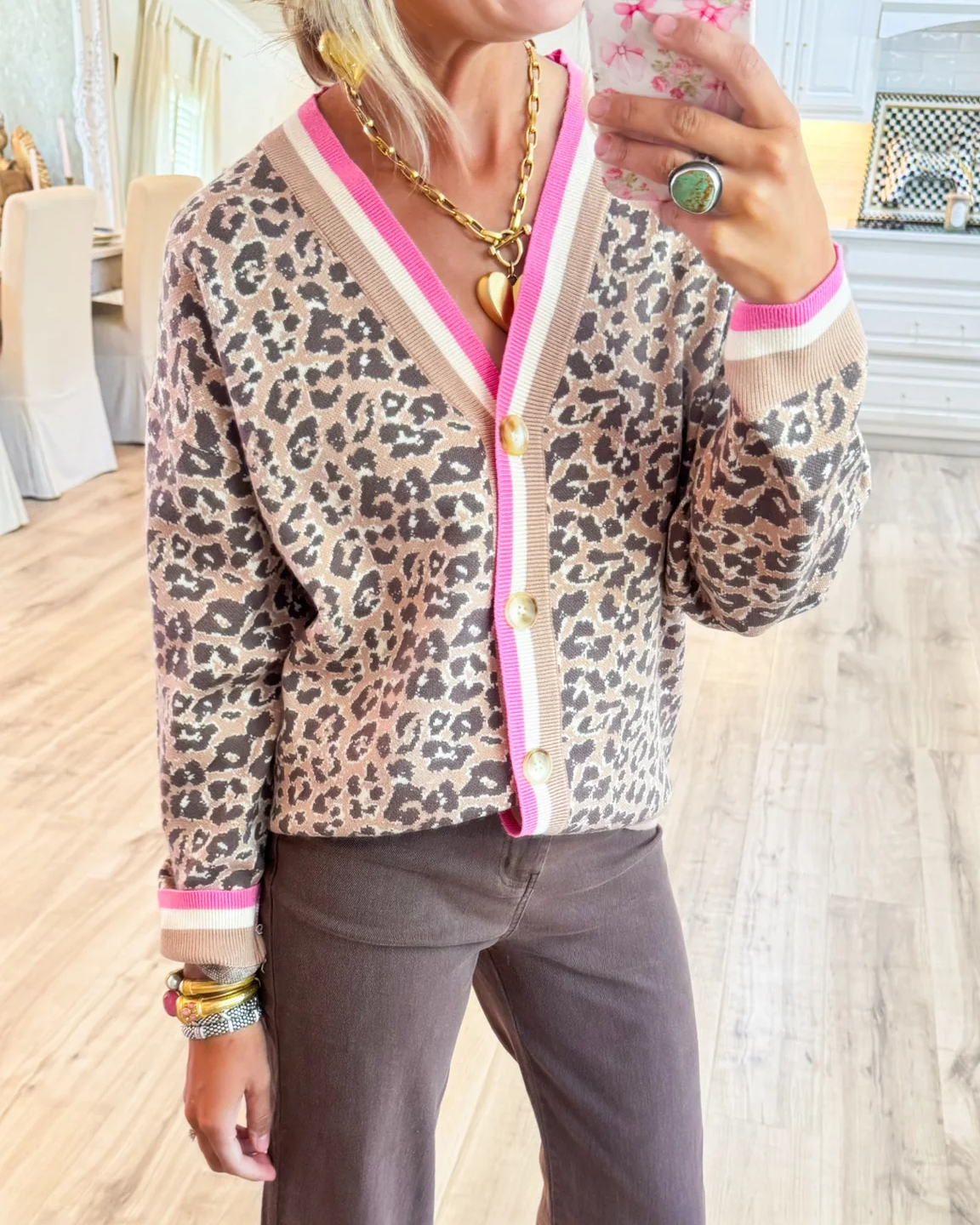 Camel Animal Pattern Button Down Cardigan