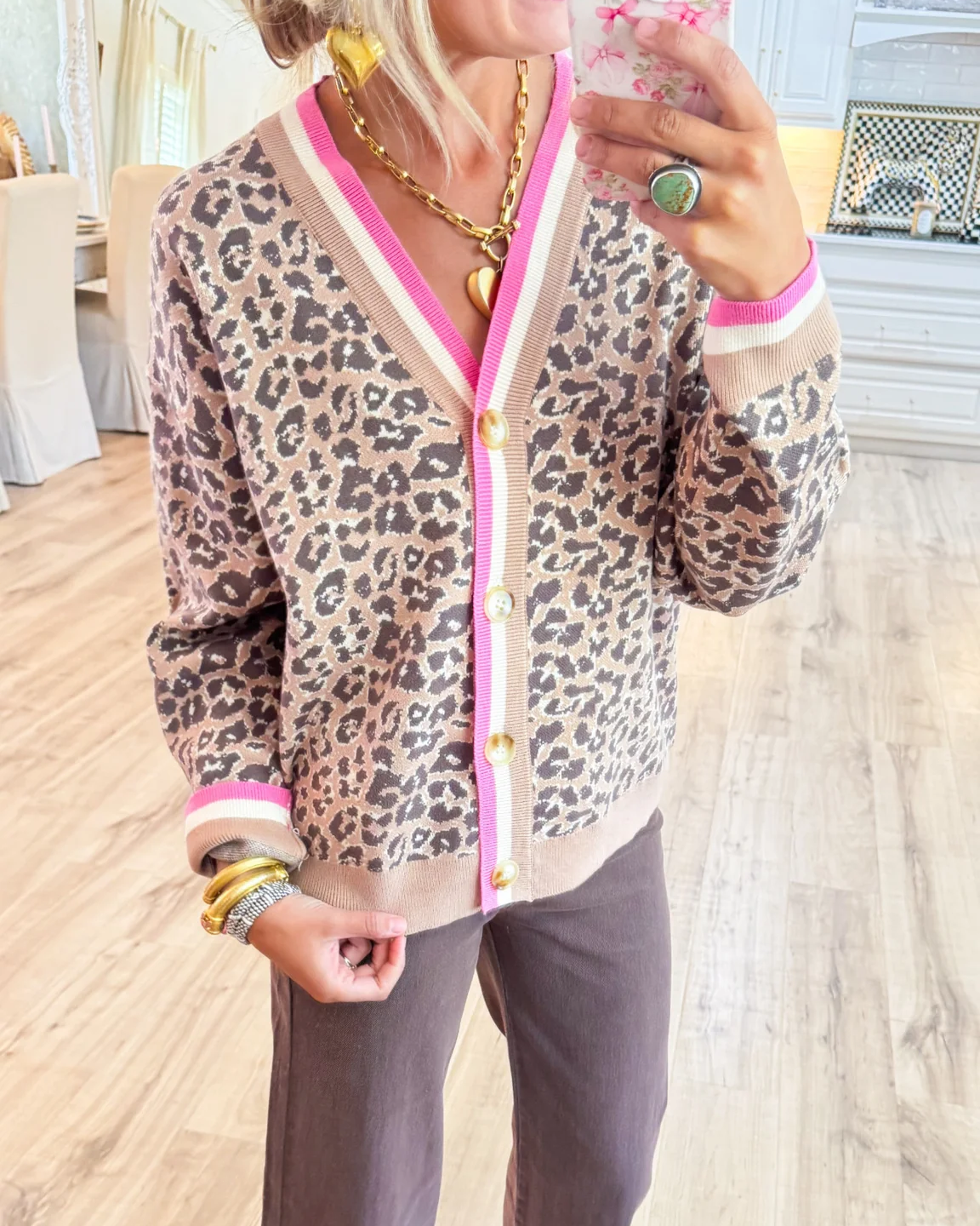 Camel Animal Pattern Button Down Cardigan