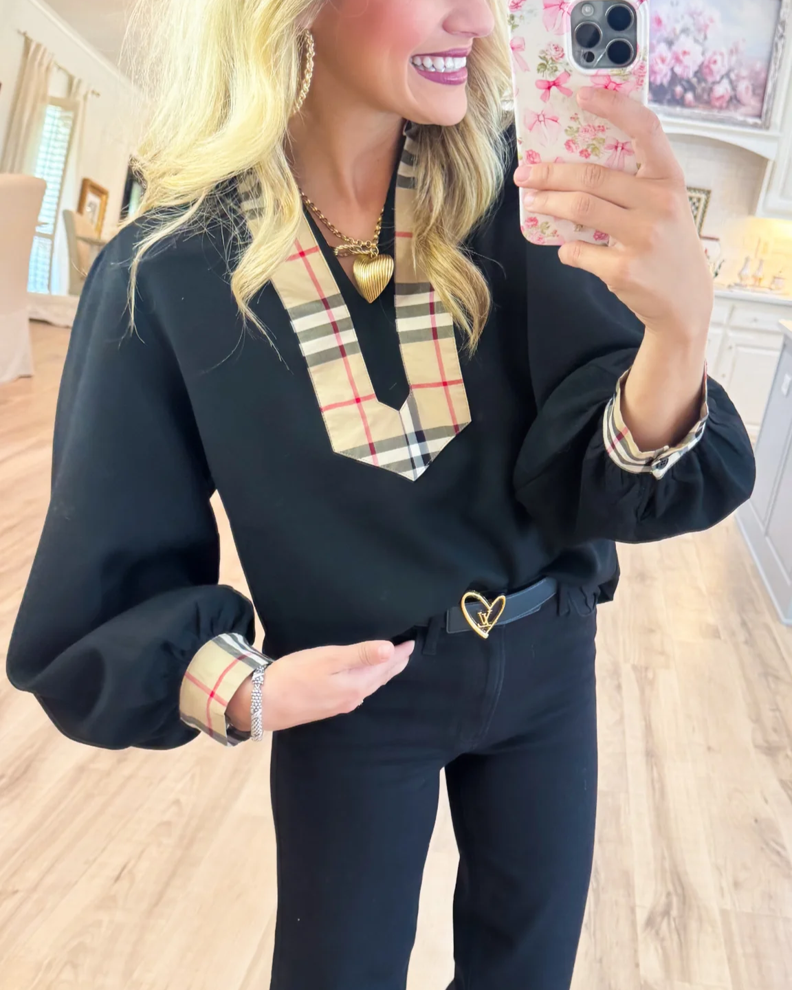 Black and Taupe Accent Blouse