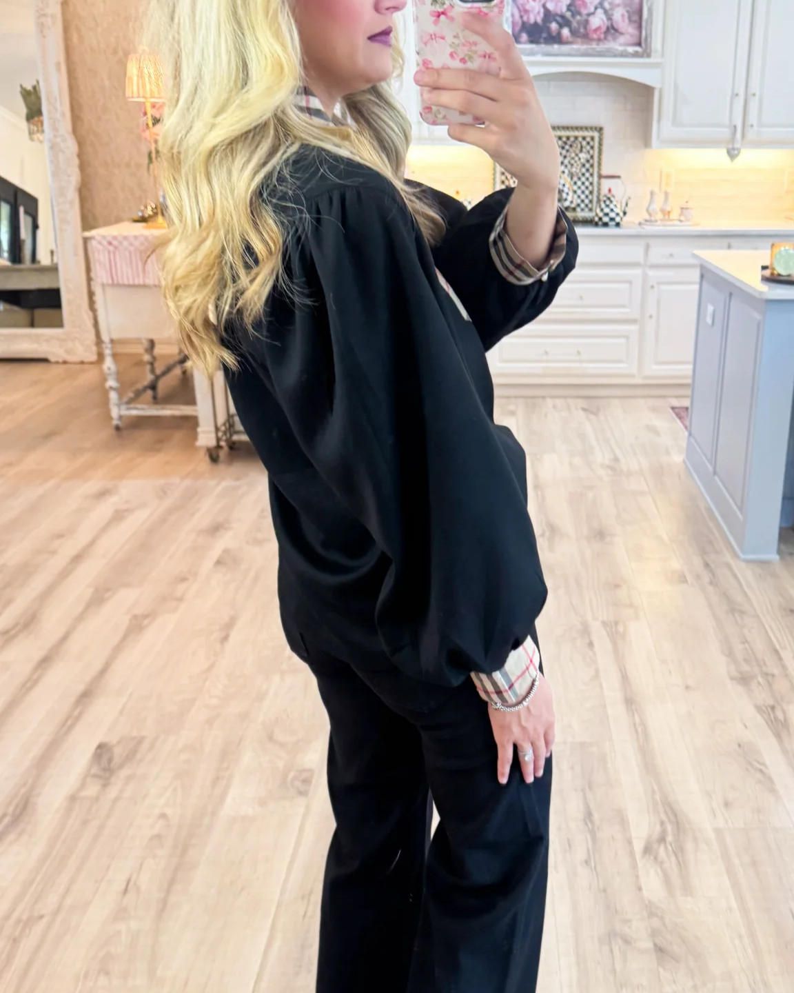 Black and Taupe Accent Blouse