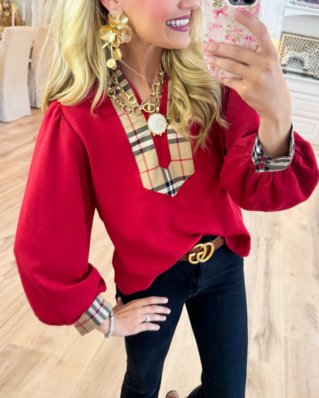 Black and Taupe Accent Blouse