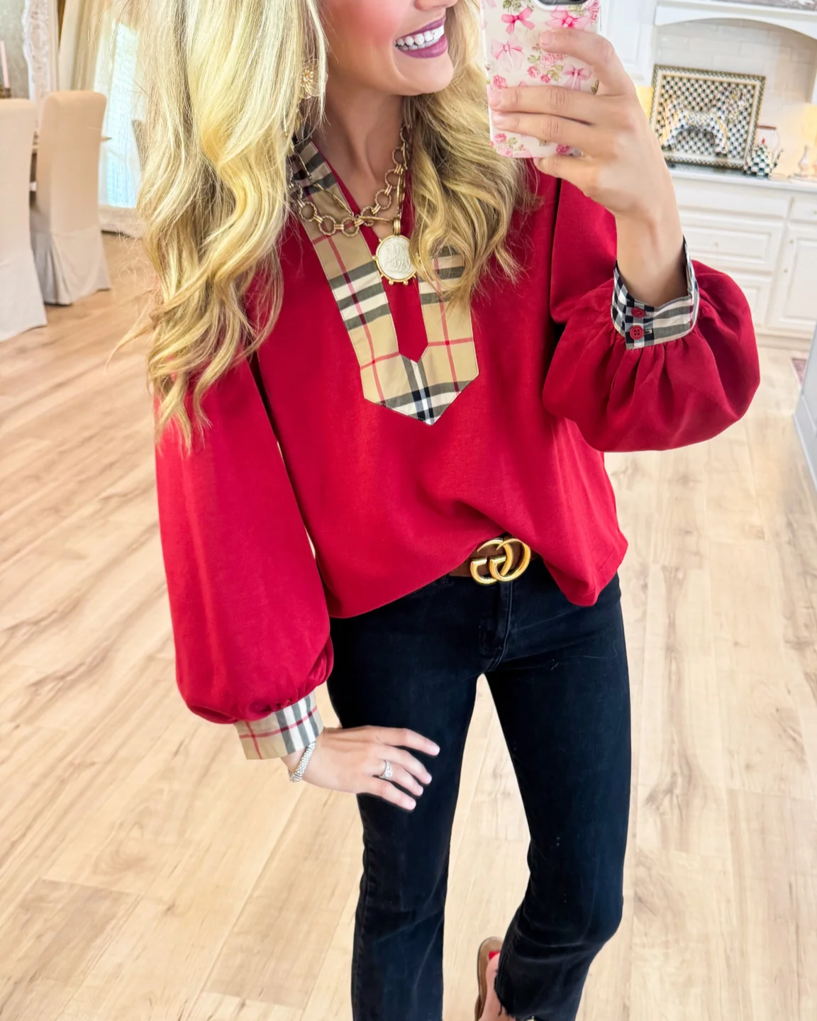 Black and Taupe Accent Blouse