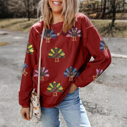 Women's Sequined Turkey Drop Shoulder Sweatshirt