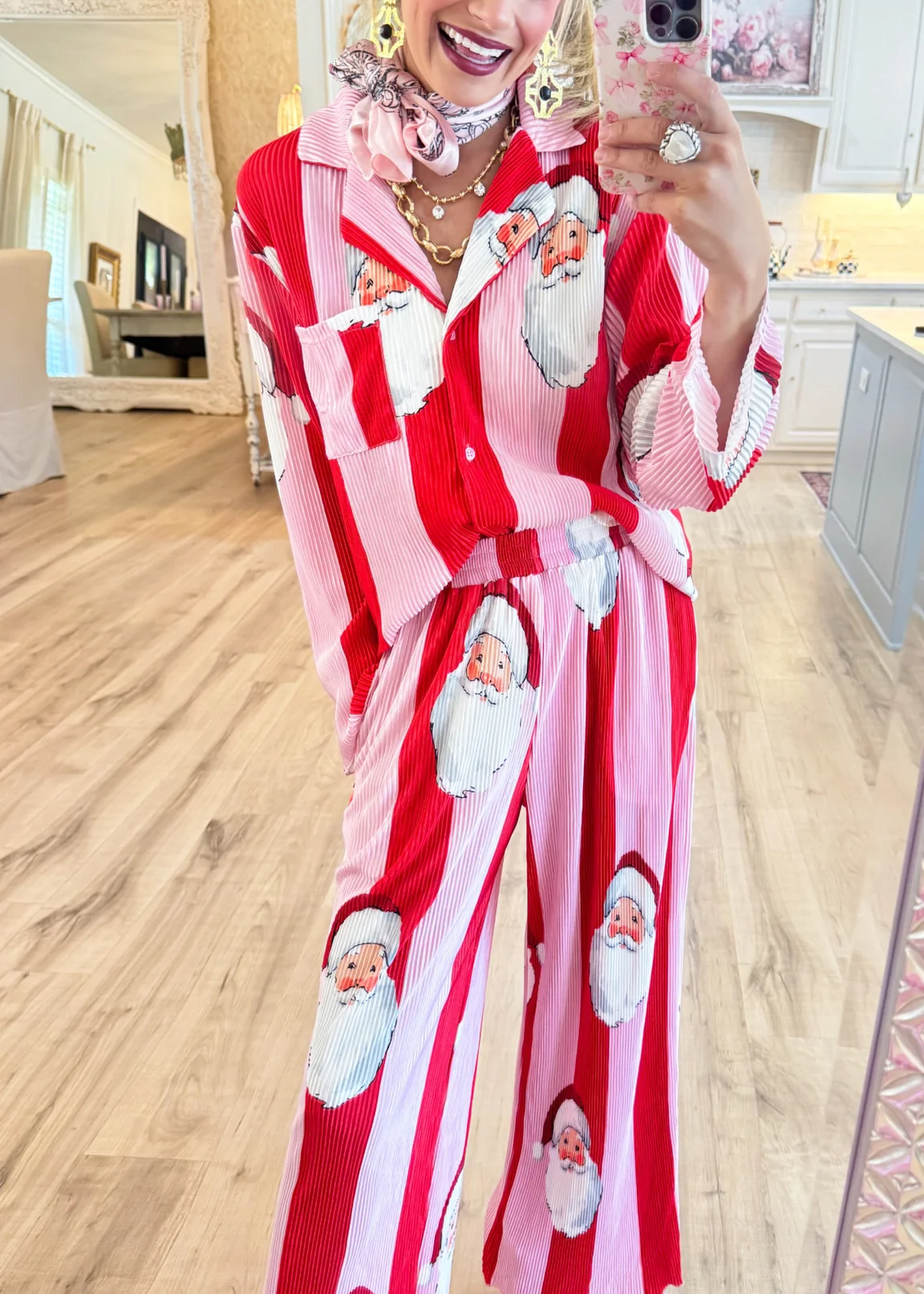 Pink and Red Santa Ribbed Set