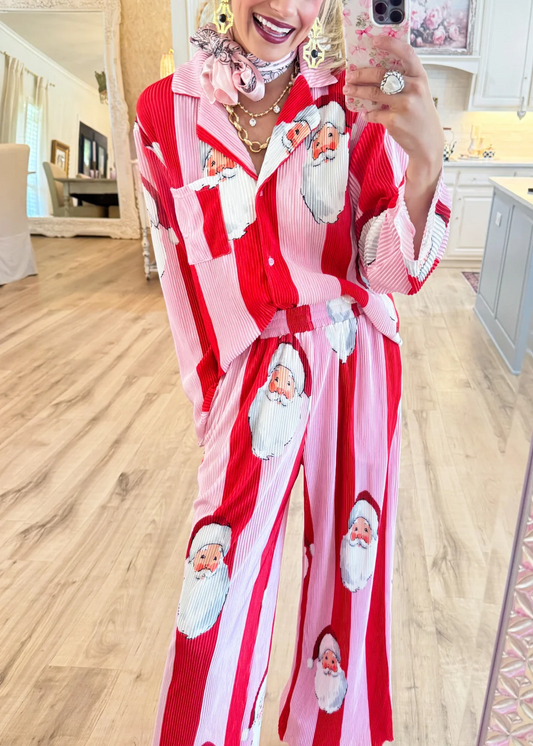 Pink and Red Santa Ribbed Set