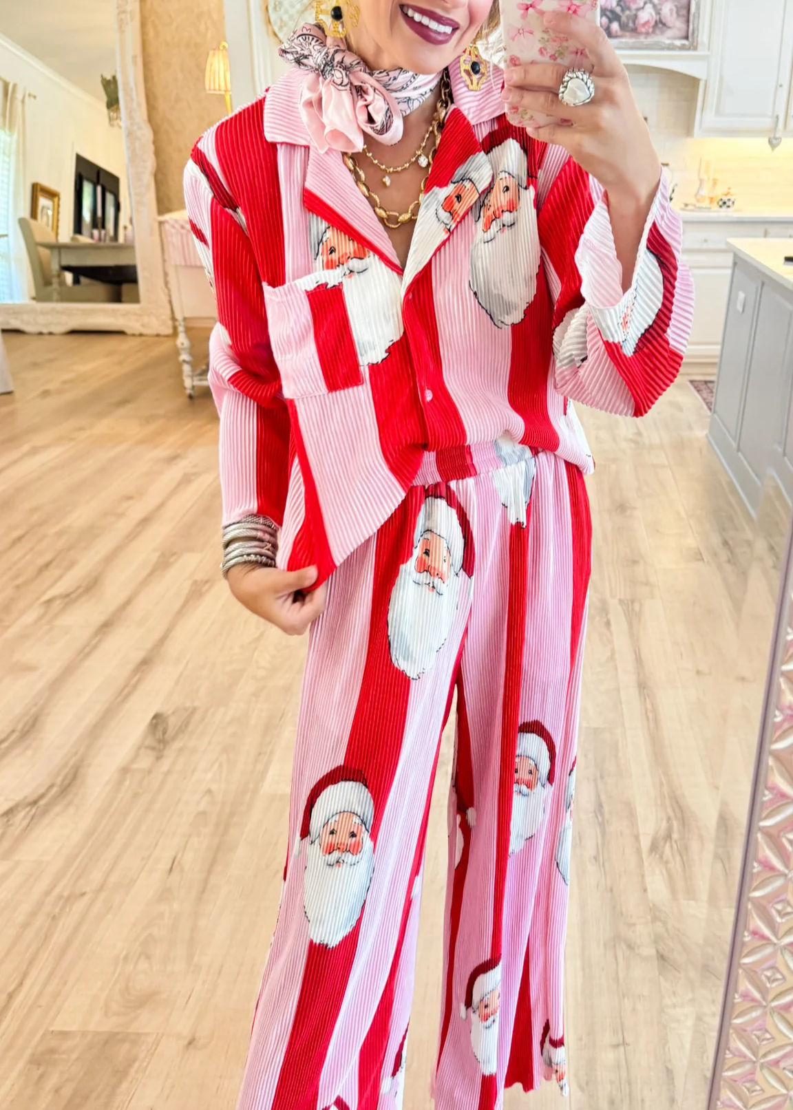 Pink and Red Santa Ribbed Set