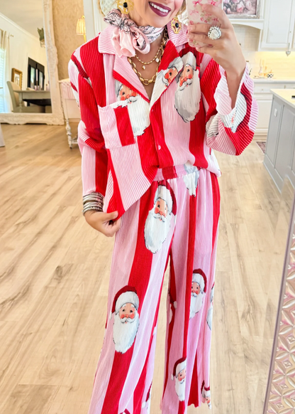 Pink and Red Santa Ribbed Set