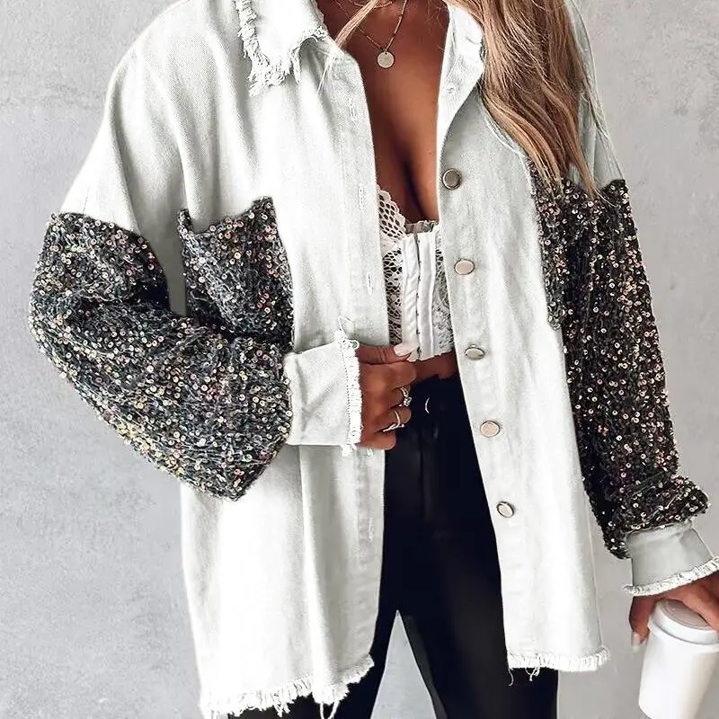 Contrast Sequin Raw Hem Shacket