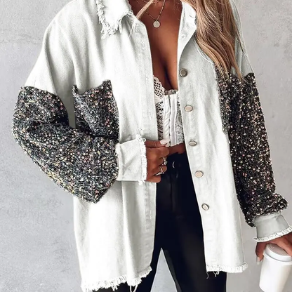 Contrast Sequin Raw Hem Shacket