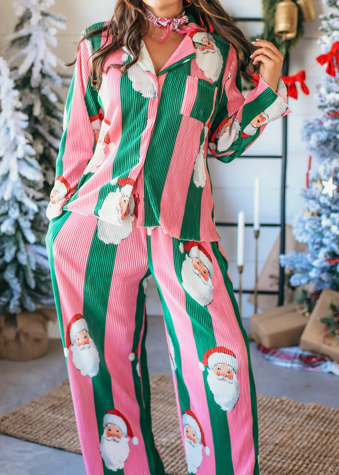 Pink and Red Santa Ribbed Set