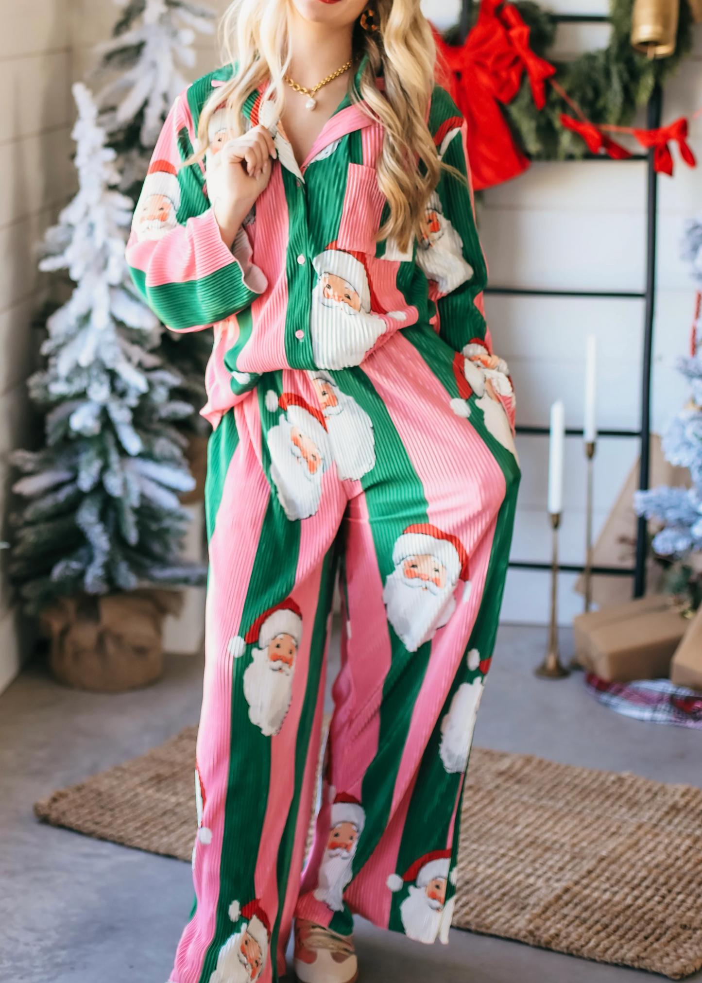 Pink and Red Santa Ribbed Set