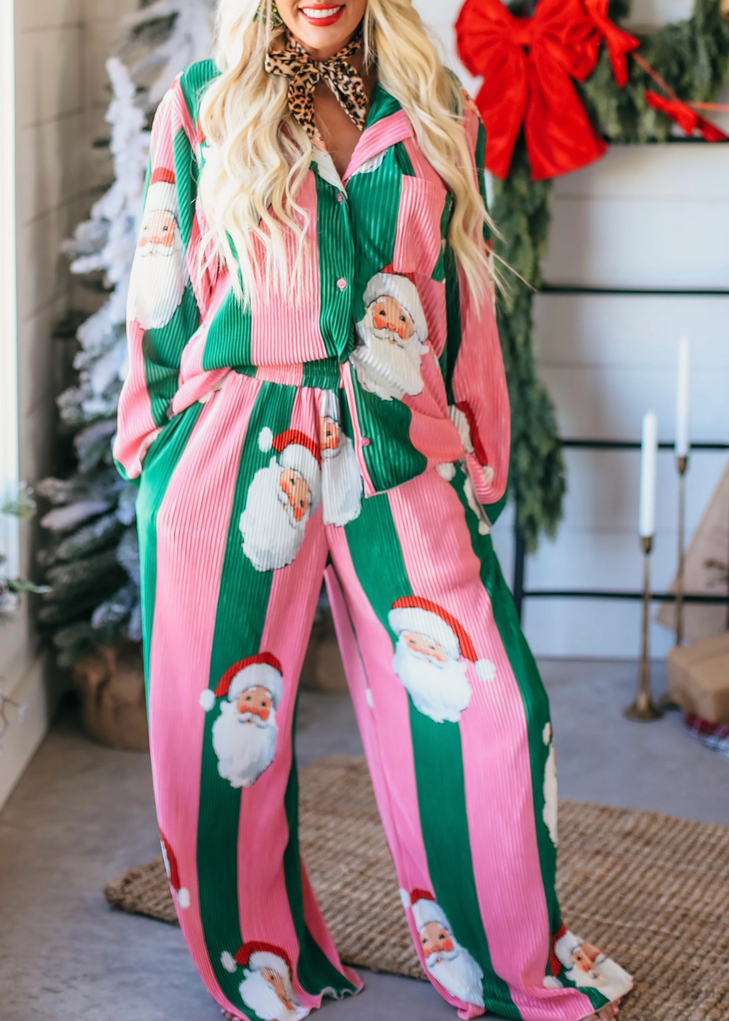 Pink and Red Santa Ribbed Set