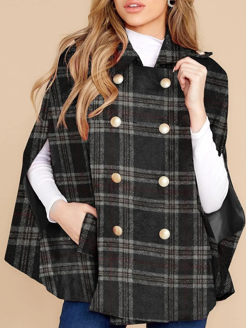 Women's plaid cape coat