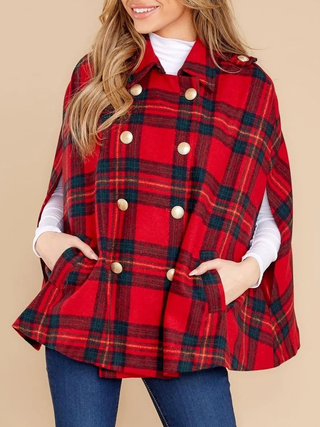 Women's plaid cape coat