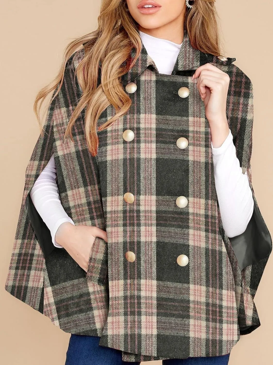 Women's plaid cape coat