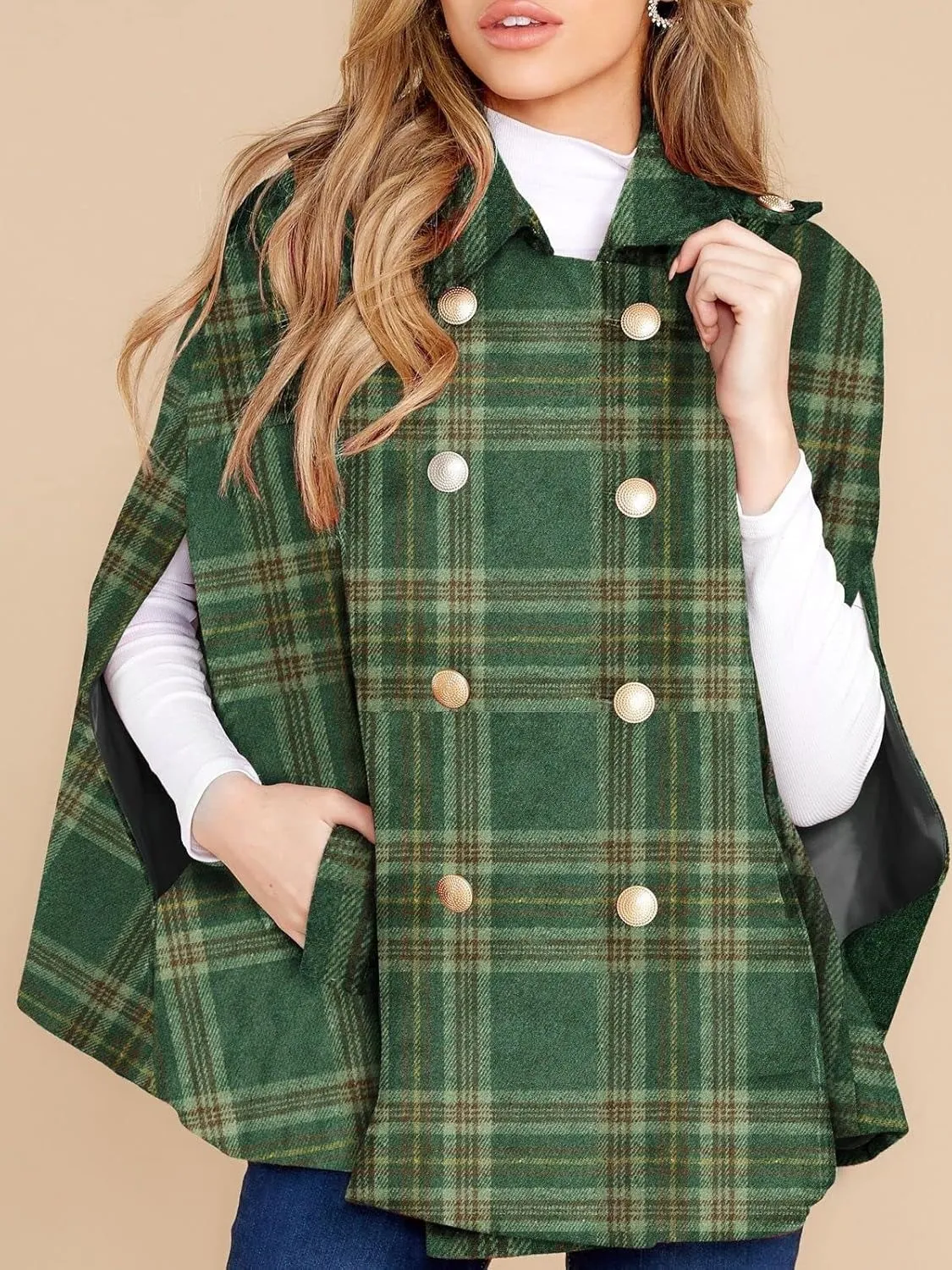 Women's plaid cape coat
