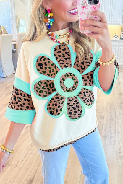 Ivory and Pink Leopard Flower Top