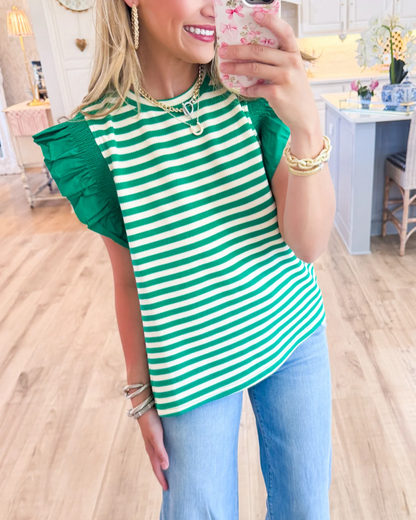 Striped ruffle sleeve top