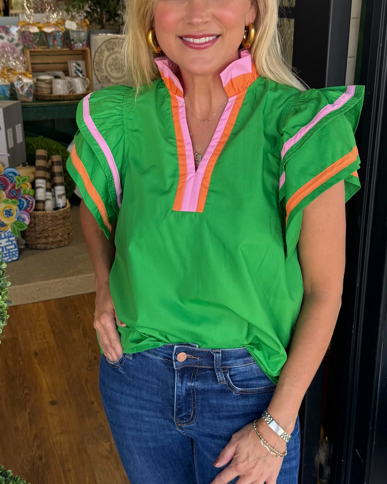Ladies V-neck stand collar top