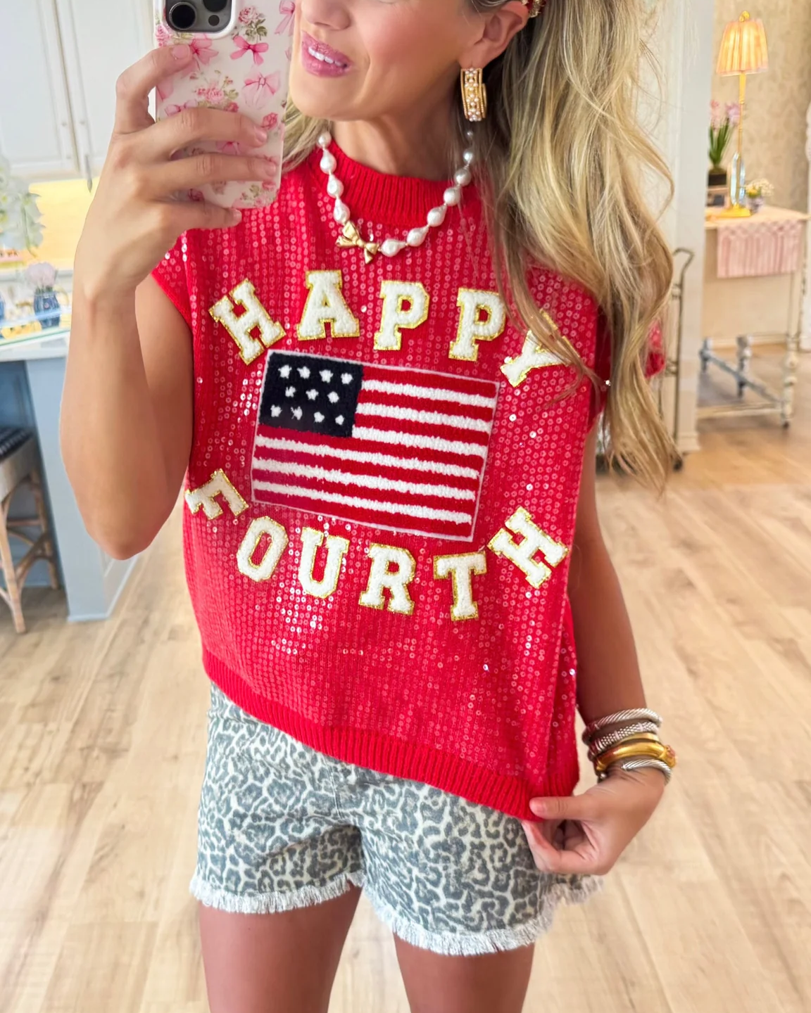 Red Sequin Patchwork Sweater Vest Top