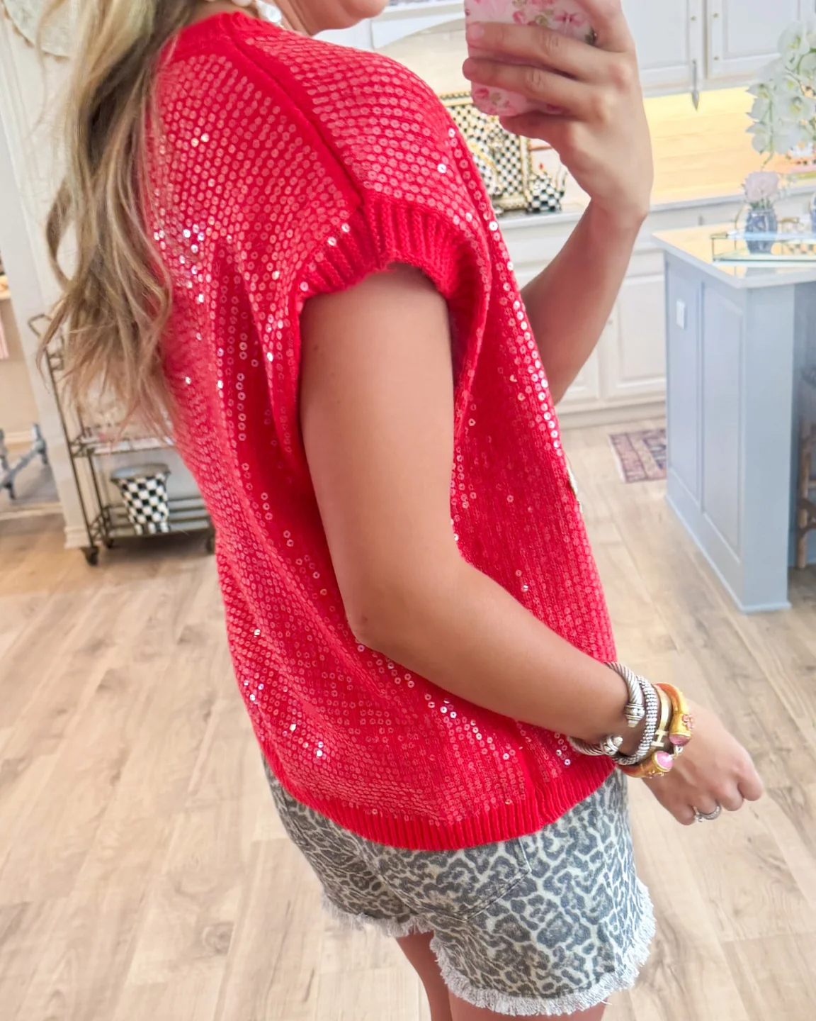 Red Sequin Patchwork Sweater Vest Top