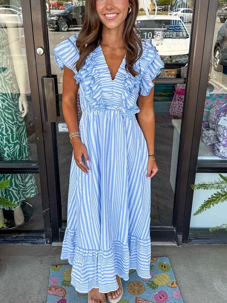 Striped Ruffle Maxi Dress