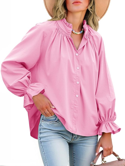 Women's Long-Sleeve Button-Down V-Neck Shirt