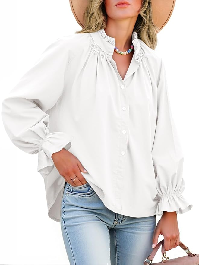 Women's Long-Sleeve Button-Down V-Neck Shirt