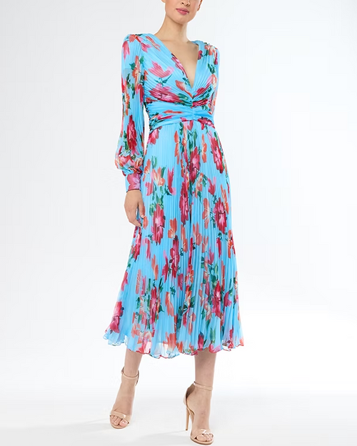 Long Floral Plisse Dress