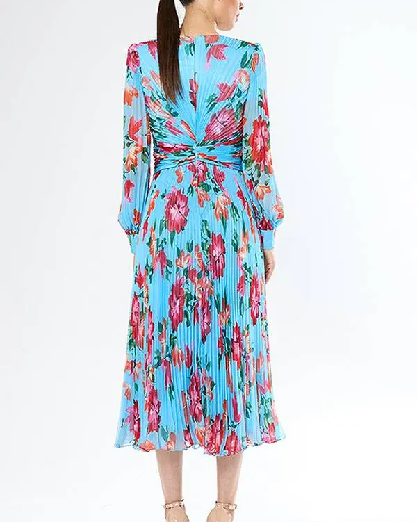 Long Floral Plisse Dress