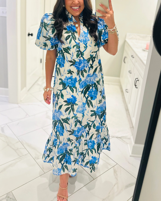 The Jane Blue Floral Midi Dress