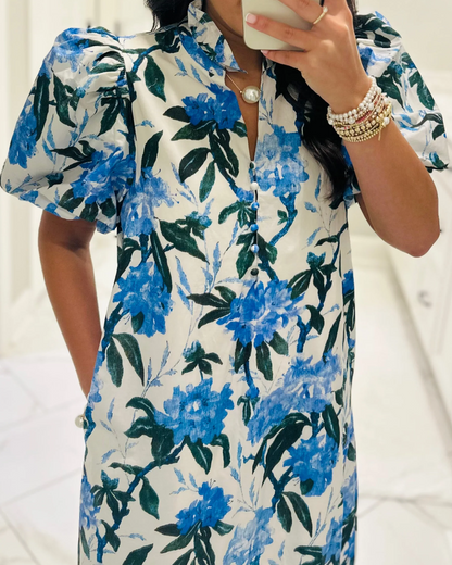 The Jane Blue Floral Midi Dress