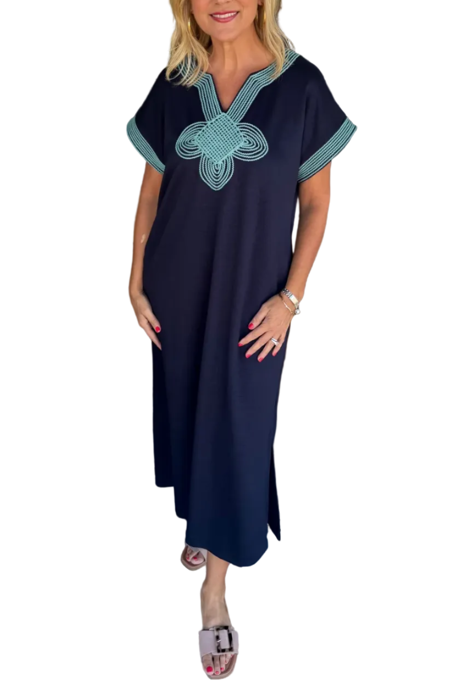 Elegant Embroidered Cotton Caftan Dress