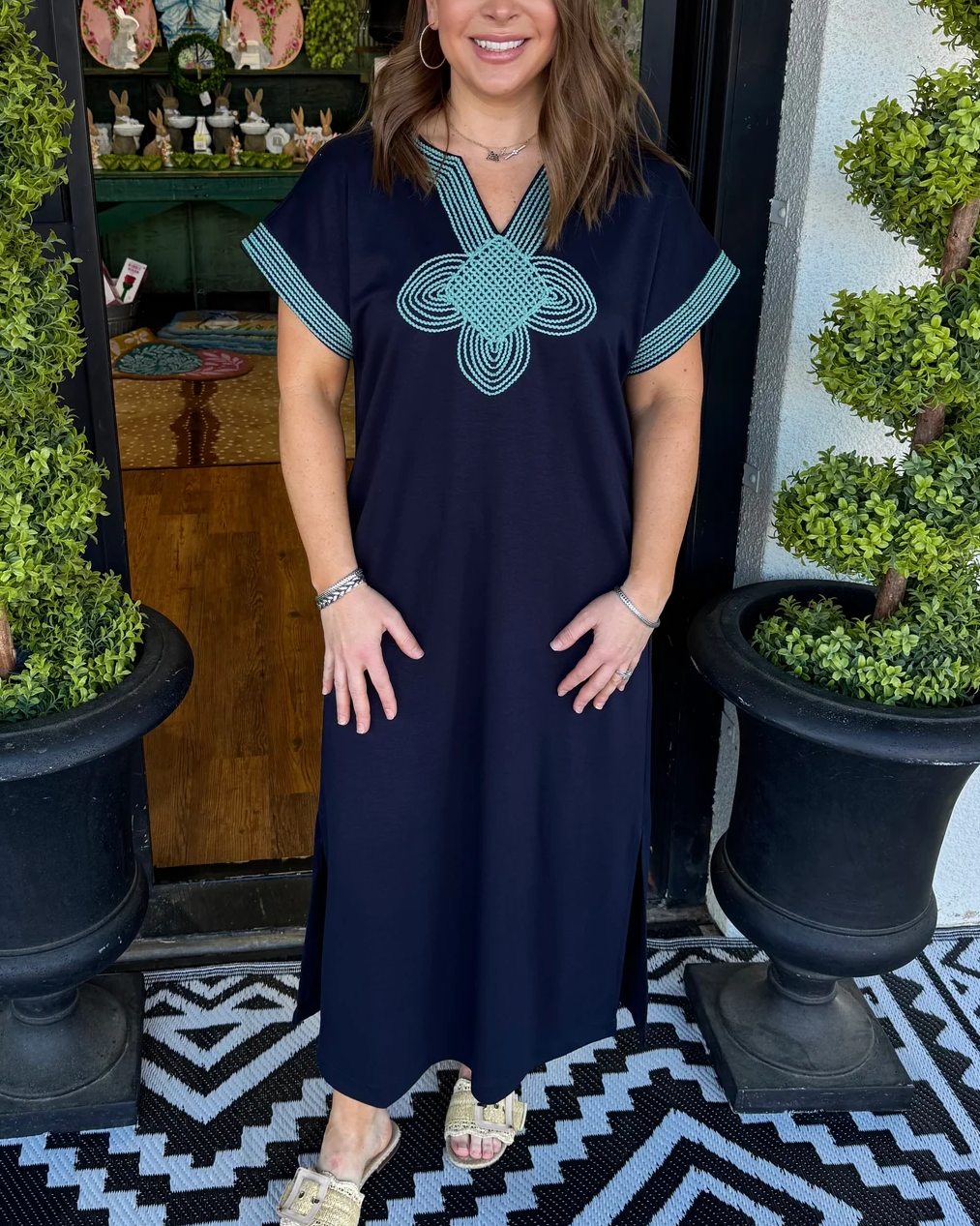 Elegant Embroidered Cotton Caftan Dress