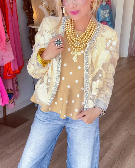 Sparkle & Bloom Embellished Sheer Bomber Jacket