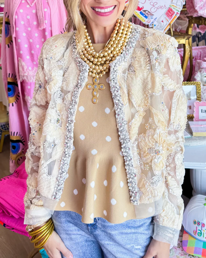 Sparkle & Bloom Embellished Sheer Bomber Jacket
